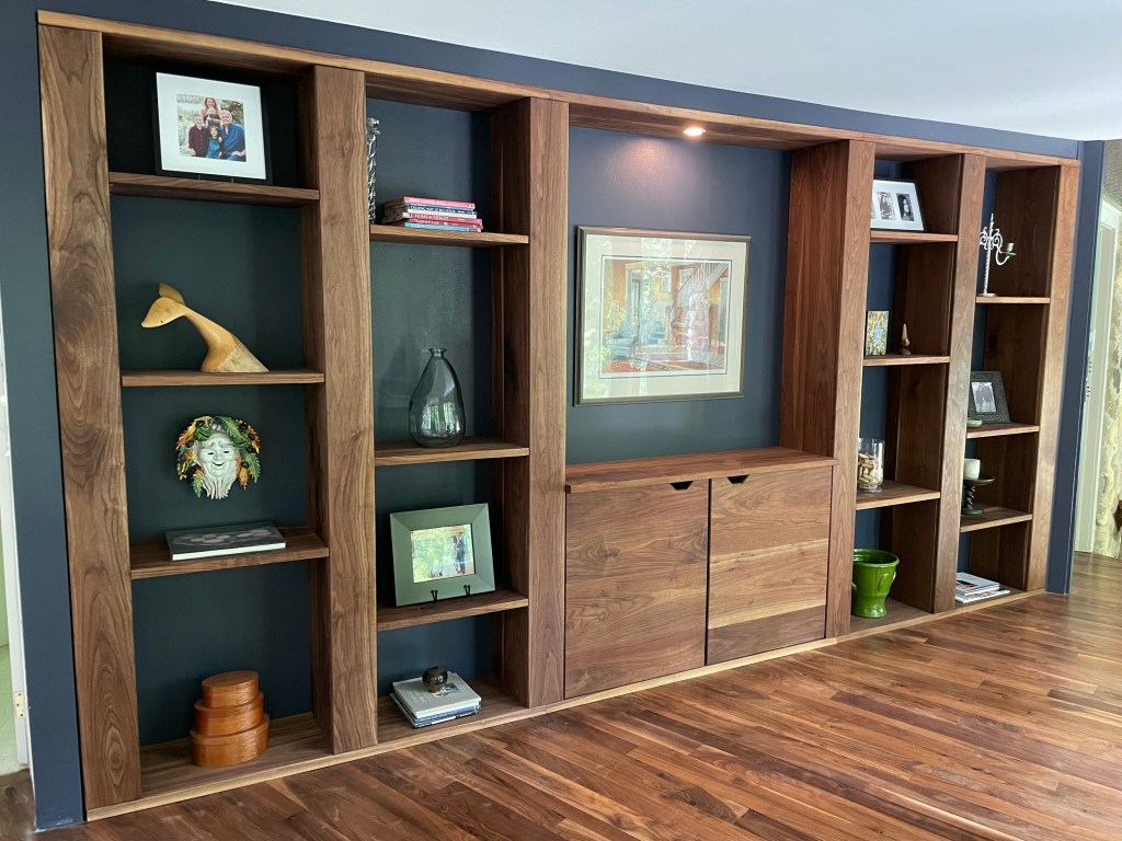 Built-in Black Walnut Shelving with&nbsp;Cabinets